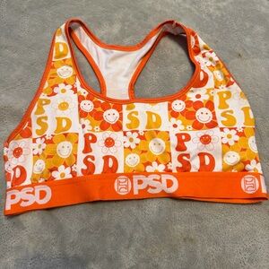 PSD Orange & Yellow Floral Smiley Racerback Sports Bra